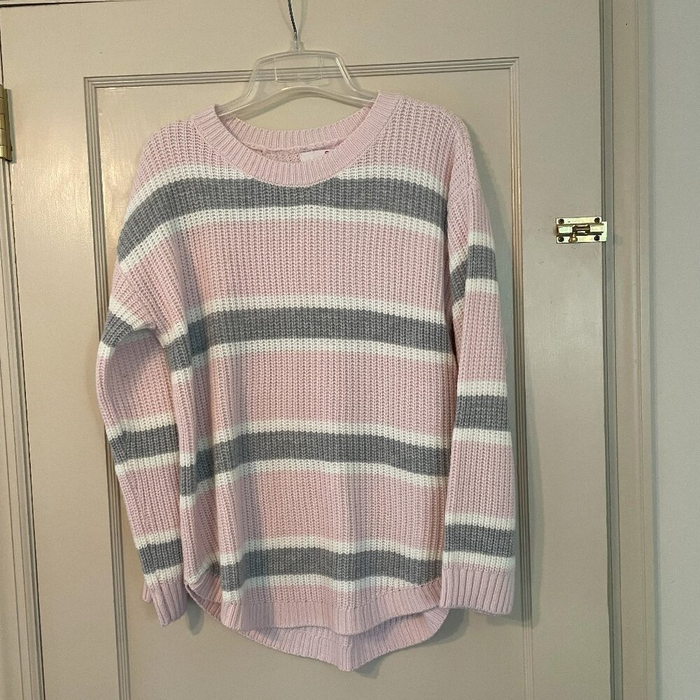 Light Pink, Grey & White Striped Sweater